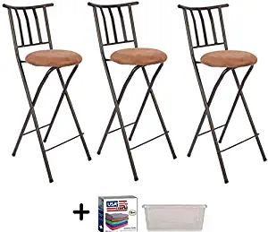 Mainstay' Home Furniture Sitting Bar Stool Bronze 30 Empress Metal Ladder Back Black Chair Microfiber Cushion Folding Feature Padded seat Cushion (3, Beige)