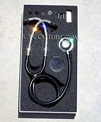 Black Tube Diamond Clear Stethoscope with Swarovski Crystals (Littmann Cardiology IV, Diamond Clear)