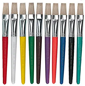 Charles Leonard Creative Arts Flat Tip Paint Brushes, Short Stubby Plastic Handle with Hog Bristle, 7.5 Inch, Assorted Colors, 10-Pack (73290)