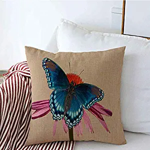 Staroden Throw Pillow Covers Lined Coneflower Redspotted Blue Purple Admiral Butterfly On Animals Beautiful Wildlife Nature Against Linen Square Pillow Cushion Case for Couch Sofa 18x18 Inch