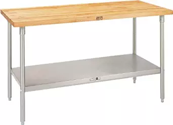 John Boos TNS01 Maple Top Work Table with Stainless Steel Base and Shelf, 36" x 24" x 2-1/4"