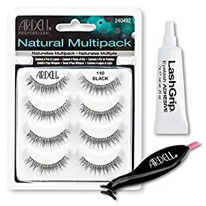 Ardell Fake Eyelashes Value Pack - Natural Multipack 110 (Black), LashGrip Strip Adhesive, Dual Lash Applicator - Everything You Need For Perfect False Eyelashes by Ardell