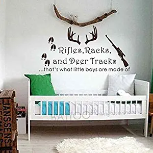 BATTOO Baby Nursery Wall Decal Rifles Racks and Deer Tracks Boys Room Wall Sticker Childrens Wall Decal Hunting Deer Decor(Gray, 22" h x42 w)