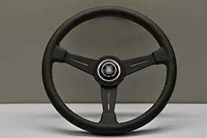 NARDI Steering Wheel - Classic - 360mm (14.17 inches) - Black Leather with Grey Stitching - Black Anodized Spokes - Part # 6061.36.2001