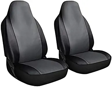 Motorup America Leather Auto Seat Cover High Back Integrated Set - Fits Select Vehicles Car Truck Van SUV - Gray/Black