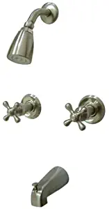 Kingston Brass KB248AX Twin Handle Tub and Shower Faucet with Decor Cross Handle, Satin Nickel