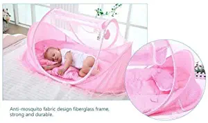 SUPOW Baby Mosquito Net Bed, Portable Infant Tent Folding Infant Travel Crib Mosquito Bed Summer (Pink/)