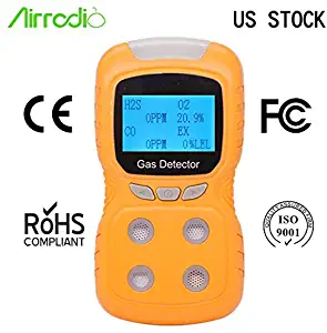 AirRadio Portable Gas Detector, Gas Clip 4-Gas Monitor Meter Tester Analyzer, Rechargeable LCD Display Sound Light Shock Air Quality Tester, 2-Year Detector in Lab Gas Handling Instruments