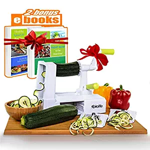 Spiralizer Vegetable Slicer &ndash; Zucchini Spaghetti Maker w/Heavy Duty Suction Cup Mount & 30-Spike Ergonomic Crank Handle &ndash; BONUS Vegetable Spiralizer Cookbook Ebook &ndash; Perfect for Low Carb & Paleo Diet