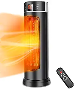 Space Heater - TRUSTECH Tower Heater 1500W 70&deg; Oscillation with Remote Control, Overheating & Tip-Over Protection, Adjustable Thermostat, 12H Timer Portable Ceramic Space heater for Office, Indoor Use
