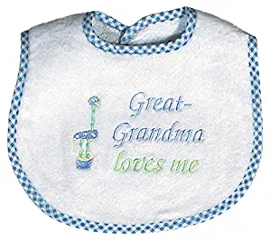 Raindrops Great-Grandma Loves Me Embroidered Bib, Blue