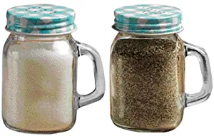 Circleware Mini Mason Jar Yorkshire Mug Salt and Pepper Shakers, 2-Piece Set, 5 oz, Blue