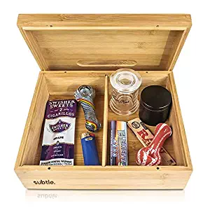 Rolling Tray Stash Box - Extra Large Bamboo Box w/ Ample Storage Space to Organize All Smoking Accessories - Comes with Convertible Rolling Tray Lid