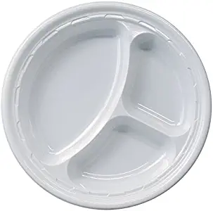 DART 10CPWF, 10.25-Inch Famous Service White Compartmented Impact Plastic Plate, Take Out Catering Food Disposable Dinner Plates (100)