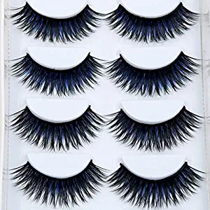 False EyeLashes 1 Box 6 Pairs Thick Black Makeup Tips Natural Smoky Long Fake Eye Lashes,C Blue Black,0.10mm 11mm