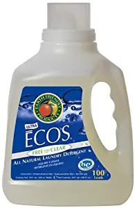 Earth Friendly Products Ecos 2X Liquid Laundry Detergent Free & Clear, 100-Ounce Bottle (Pack of 4)