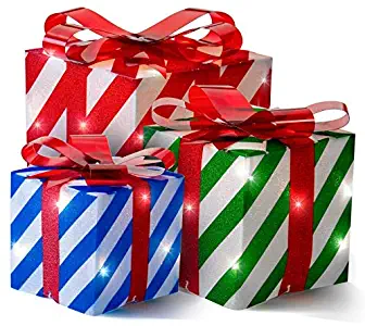Prextex Set of 3 Christmas Lighted Red Green and Blue Gift Boxes Small Medium and Large Present Boxes Best Christmas Yard/Home Décor