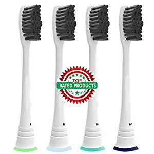 Bamboo Charcoal Infused Bristles Premium Philips Toothbrush Heads-Replacement for Electric Tooth Brushes Dental ProResults,DiamondClean,Gum Health Generic Model P HX 6014 (4 Count)