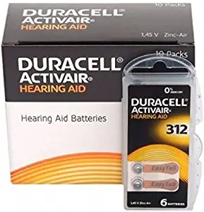 60 x Size 312 / BROWN - DURACELL EasyTab Hearing Aid Batteries (10 packs of six cells)