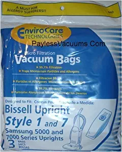 EnviroCare Replacement Microfiltration Dust Window Vacuum Bags for Bissell Style 1 and 7 Uprights 3 pack
