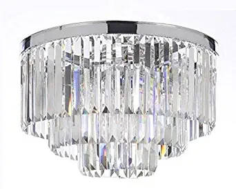 Palladium Empress Crystal (tm) Glass Fringe 3-Tier Flush Chandelier Chandeliers Lighting Chrome Finish H 17.5