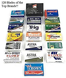 GBS Double Edge Safety Razor Blade Variety Pack- 120 Blades and Natural Alum Block - Perfect for Barber Shavette and Double Edge Razors Best Shaving Smooth face Sharp: Feather, Lord, Derby etc.