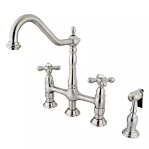 Kingston Brass KS1278AXBS Heritage Kitchen Faucet with Brass Sprayer, 8-3/4", Satin Nickel