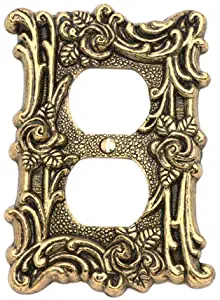 Amerelle Provincial Single Duplex Cast Metal Wallplate in Antique Brass