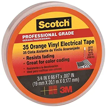 3M Safety 10869-BA-5 640024981871 Scotch Vinyl Color Coding Electrical Tape 35, 3/4 in x 66 ft, Orange, 66'