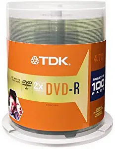 TDK DVD-R Discs, 4.7GB, 16x, Spindle, 100/Pack