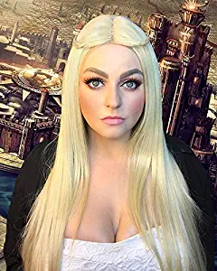 Sapphirewigs Golden Blonde #613 Straight Style Kanekalon Futura Hair No-Tangle Natural Hairline 6&lsquo;&rsquo;&times;13&lsquo;&rsquo; Deep Big Lace Freedom Part Daily Makeup Gift Blogger Celebrity Synthetic Lace Front Wigs