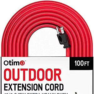 Otimo 100 ft 12/3 Outdoor Extra Heavy Duty Extension Cord - Professional Series - 3 Prong Extension Cord, Red