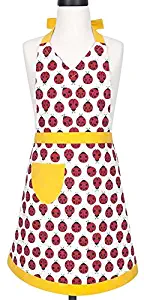 KAF Home Adult's Hostess Apron with 1 Pocket & Extra Long Ties – Adjustable Bib Ladybug Apron - Machine Wash - Used in Kitchen, Gardening