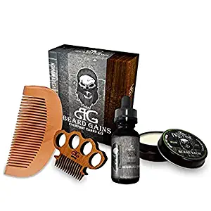 Beard Gains Pristine Every Day Carry Beard Care Kit - Beard Oil, Beard Balm Conditioner, Mustache Comb, Wooden Beard Comb
