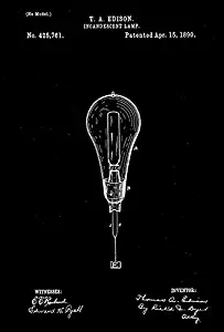 1890 - Incandescent Lamp - T. A. Edison - Patent Art Magnet