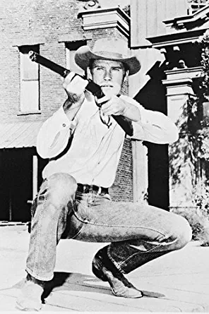 Chuck Connors as The Rifleman Lucas McCain crouching aiming rifle 24X36 Poster