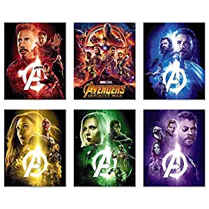 Avengers Infinity War Movie Poster Prints 8x10 - Set of Six Wall Art Photos - Black Panther - Iron Man - Captain America - Doctor Strange - Spiderman - Wong - Thor - Star Lord - Gamora -