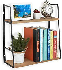 Wallniture Paso 2-Tier Floating Wall Shelf, Walnut Rustic Home Decor, Bookshelf, and CD & DVD Storage Unit