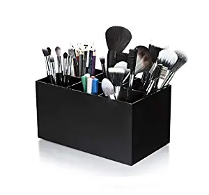 AiLa 6 Slot Organizer- Acrylic Brush Organizer- Lip Gloss Pencil Holder- Makeup Brushes Holder Cosmetic Storage Solution (6 Slot Black)