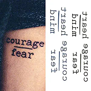 Oottati Small Cute Temporary Tattoo Words Quote Courage Fear Heart Mind (Set of 2)
