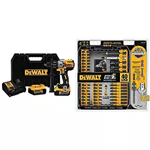 DEWALT DCD996P2 20V MAX XR Lithium Ion Brushless 3-Speed Hammer Drill Kit with DEWALT DWA2T40IR IMPACT READY FlexTorq Screw Driving Set, 40-Piece