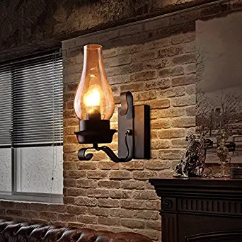 Lovedima Vintage Rustic Single Light Metal Wall Sconce Lamp Indoor with Glass Chimney Shade