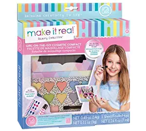 Make It Real - Girl-on-The-Go Cosmetic Compact. Girls Makeup Kit is a Perfect Starter Cosmetic Set for Kids and Tweens. Includes Cat Design Makeup Case, Compact Mirror, Eyeshadow, Blush & Lip Gloss