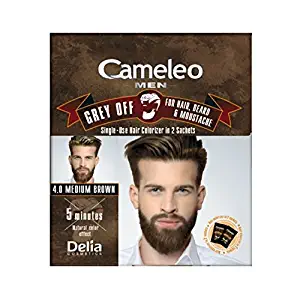 Cameleo Men Hair Beard Mustache Medium Brown Color Cream Grey OFF - Ammonia, PPD Free, 5 min (pack of 3)