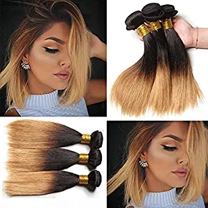 XCCOCO Hair Ombre Honey Blonde Straight Weave Dark Roots Blonde Bundles 1b/27# Peruvian Wholesale Virgin Remy Human Hair Weaving Weft 300g/Set(10inchx3)