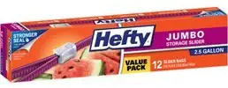 Hefty OneZip Jumbo Bags 2.5 Gallon 12ct (qty.3)