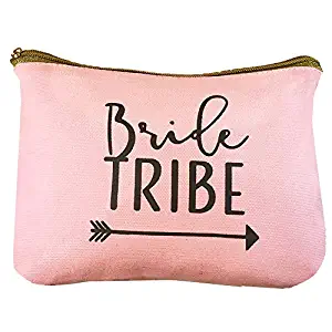 1 Piece | Rose Gold Bride Tribe Canvas Cosmetic Makeup Clutch Gifts Bag for Bridesmaid Proposal Box & Bridesmaids Bachelorette Party Favors