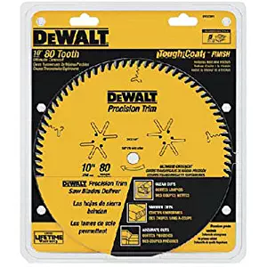 DEWALT DW3218PT 10-Inch 80 Tooth ATB Crosscutting Saw Blade with 5/8-Inch Arbor and Tough Coat Finish