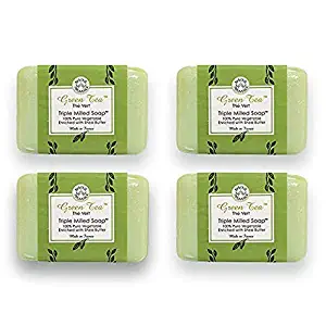 Bisous de Provence French Soap Green Tea | The Vert French Milled Soap enriched with Shea Butter | 100% Pure Vegetable Based | Made in France | Paraben Free | 7 oz, 200g Soaps (4 Bars)