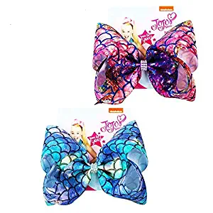 Wansyc Siwa 8 Inch Large Ribbon Hair Bows Style Hair Bows for Girls, Alligator Clips Hair Barrettes Accessories Mermaid Bows
